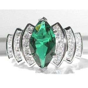 925 STERLING SILVER Simulated Emerald Marquise CZ Stair Step Ring